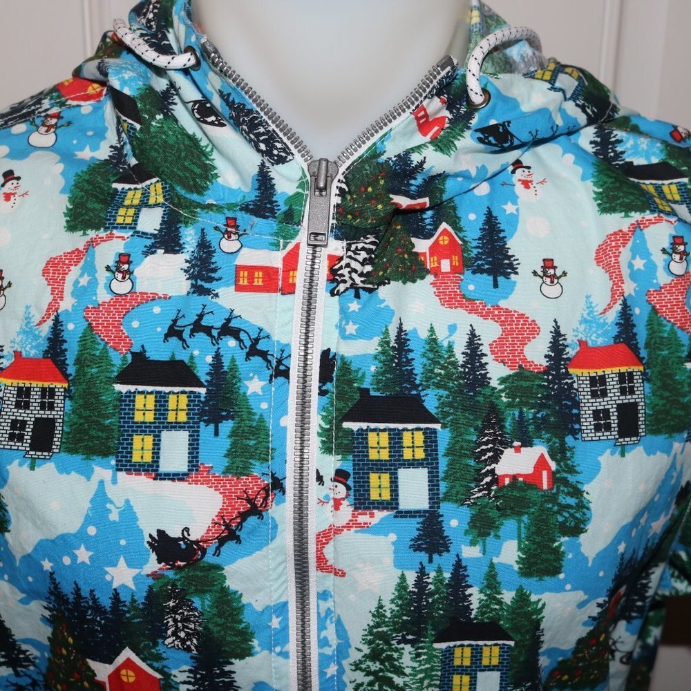 Denim & Flower Ricky Singh mens Christmas Village print zip-up hoodie M 40 - Picture 2 of 9